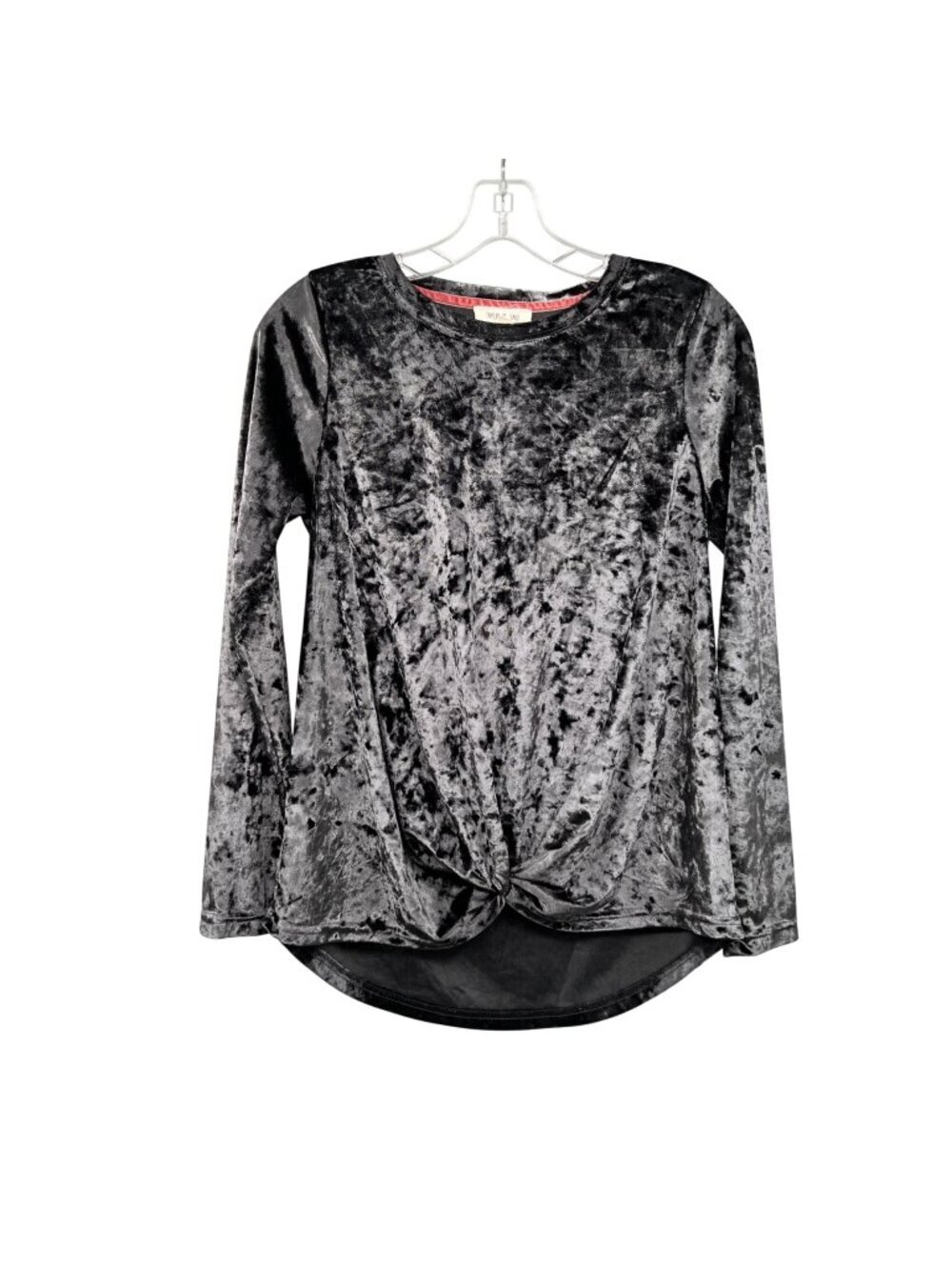 Taylor & Sage Womens Crushed Velour Top Twisted Hem Long Sleeve Gray Size Small